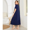 Ekouaer Women Robe Zipper Short Sleeves Full Length House Coat with Pockets(Navy Blue)
