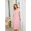 Ekouaer Women Robe Zipper Short Sleeves Full Length House Coat with Pockets(Pink)