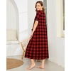 Ekouaer Women Robe Zipper Short Sleeves Full Length House Coat with Pockets(Red Plaid)