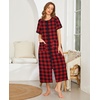 Ekouaer Women Robe Zipper Short Sleeves Full Length House Coat with Pockets(Red Plaid)