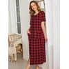 Ekouaer Women Robe Zipper Short Sleeves Full Length House Coat with Pockets(Red Plaid)