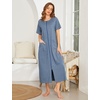 Ekouaer Women Robe Zipper Short Sleeves Full Length House Coat with Pockets(Steel Blue)