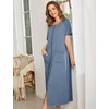 Ekouaer Women Robe Zipper Short Sleeves Full Length House Coat with Pockets(Steel Blue)
