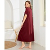 Ekouaer Women Robe Zipper Short Sleeves Full Length House Coat with Pockets(Wine Red)