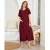 Ekouaer Women Robe Zipper Short Sleeves Full Length House Coat with Pockets(Wine Red)