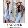 Ekouaer Women’s Cotton Plaid Pajama Set, 2 Piece Long Sleeve(Dark Brown Plaid)