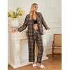 Ekouaer Women’s Cotton Plaid Pajama Set, 2 Piece Long Sleeve(Dark Brown Plaid)