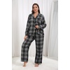 Ekouaer Women’s Cotton Plaid Pajama Set, 2 Piece Long Sleeve(Gray Black Plaid)