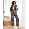 Ekouaer Women’s Cotton Plaid Pajama Set, 2 Piece Long Sleeve(Pink Black Plaid)