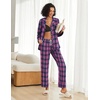 Ekouaer Women’s Cotton Plaid Pajama Set, 2 Piece Long Sleeve(Pink Blue Plaid)
