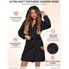Ekouaer Women’s Hooded Bathrobe Short Fleece Robe Soft Luxury Sleepwear(A Black-jacquard)