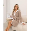 Ekouaer Women’s Hooded Bathrobe Short Fleece Robe Soft Luxury Sleepwear(B Khaki)
