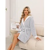 Ekouaer Women’s Hooded Bathrobe Short Fleece Robe Soft Luxury Sleepwear(B Light Grey)