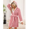 Ekouaer Women’s Hooded Bathrobe Short Fleece Robe Soft Luxury Sleepwear(B Rose Pink)