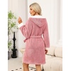 Ekouaer Women’s Hooded Bathrobe Short Fleece Robe Soft Luxury Sleepwear(B Rose Pink)