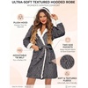 Ekouaer Women’s Hooded Bathrobe Short Fleece Robe Soft Luxury Sleepwear(Dard Grey-jacquard)