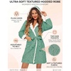 Ekouaer Women’s Hooded Bathrobe Short Fleece Robe Soft Luxury Sleepwear(Green-jacquard)