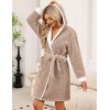 Ekouaer Women’s Hooded Bathrobe Short Fleece Robe Soft Luxury Sleepwear(Khaki)