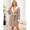 Ekouaer Women’s Hooded Bathrobe Short Fleece Robe Soft Luxury Sleepwear(Khaki)