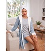 Ekouaer Women’s Hooded Bathrobe Short Fleece Robe Soft Luxury Sleepwear(Light Blue-jacquard)