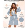 Ekouaer Women’s Hooded Bathrobe Short Fleece Robe Soft Luxury Sleepwear(Light Blue-jacquard)