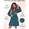 Ekouaer Women’s Hooded Bathrobe Short Fleece Robe Soft Luxury Sleepwear(Peacock Blue-jacquard)