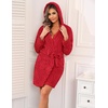 Ekouaer Women’s Hooded Bathrobe Short Fleece Robe Soft Luxury Sleepwear(Red-jacquard)