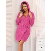 Ekouaer Women’s Hooded Bathrobe Short Fleece Robe Soft Luxury Sleepwear(Rose Red-jacquard)