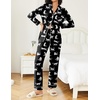 Ekouaer Womens Pajamas Set Button Down Long Sleeve Top & Pants Lounge Sets(Black Leopard)