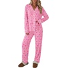 Ekouaer Womens Pajamas Set Button Up Pjs Sleepwear Lounge Sets(Pink Ribbons)