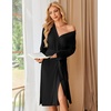 Ekouaer Womens Robe Long Kimono Bathrobe Lightweight Sleepwear with Pockets(Black)