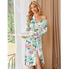 Ekouaer Womens Robe Long Kimono Bathrobe Lightweight Sleepwear with Pockets(Green Leaves Red Floral)
