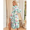 Ekouaer Womens Robe Long Kimono Bathrobe Lightweight Sleepwear with Pockets(Green Leaves Red Floral)