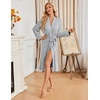 Ekouaer Womens Robe Long Kimono Bathrobe Lightweight Sleepwear with Pockets(Light Gray)
