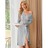 Ekouaer Womens Robe Long Kimono Bathrobe Lightweight Sleepwear with Pockets(Light Gray)