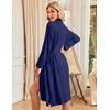 Ekouaer Womens Robe Long Kimono Bathrobe Lightweight Sleepwear with Pockets(Navy)