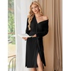 Ekouaer Womens Robe Long Kimono Bathrobe Lightweight Sleepwear with Pockets(Solid Black)
