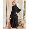 Ekouaer Womens Robe Long Kimono Bathrobe Lightweight Sleepwear with Pockets(Solid Black)