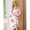 Ekouaer Womens Robe Long Kimono Bathrobe Lightweight Sleepwear with Pockets(White Red Flowers)