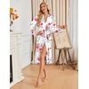 Ekouaer Womens Robe Long Kimono Bathrobe Lightweight Sleepwear with Pockets(White Red Flowers)