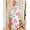 Ekouaer Womens Robe Long Kimono Bathrobe Lightweight Sleepwear with Pockets(White Red Flowers)
