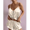 Ekouaer Womens Satin Pajamas Sets Silk Cami Lingerie Pjs Sleepwear(Beige Cherry)
