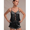 Ekouaer Womens Satin Pajamas Sets Silk Cami Lingerie Pjs Sleepwear(Black)