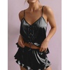 Ekouaer Womens Satin Pajamas Sets Silk Cami Lingerie Pjs Sleepwear(Black)