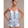 Ekouaer Womens Satin Pajamas Sets Silk Cami Lingerie Pjs Sleepwear(Blue Bow)