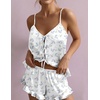 Ekouaer Womens Satin Pajamas Sets Silk Cami Lingerie Pjs Sleepwear(Blue Bow Hydrangea)