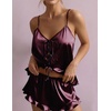 Ekouaer Womens Satin Pajamas Sets Silk Cami Lingerie Pjs Sleepwear(Dark Red)