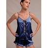 Ekouaer Womens Satin Pajamas Sets Silk Cami Lingerie Pjs Sleepwear(Navy Blue)