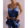 Ekouaer Womens Satin Pajamas Sets Silk Cami Lingerie Pjs Sleepwear(Navy Blue)