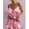Ekouaer Womens Satin Pajamas Sets Silk Cami Lingerie Pjs Sleepwear(Pink Cherry)